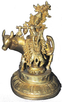 Brass Krishna with Cow Idol L 5 x B 4.5 X H 6.5 INCH Approx