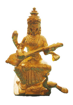 Saraswathi Brass Idol Gold Finish L 2.5 x B 2.5 X H 6.5 INCH Approx